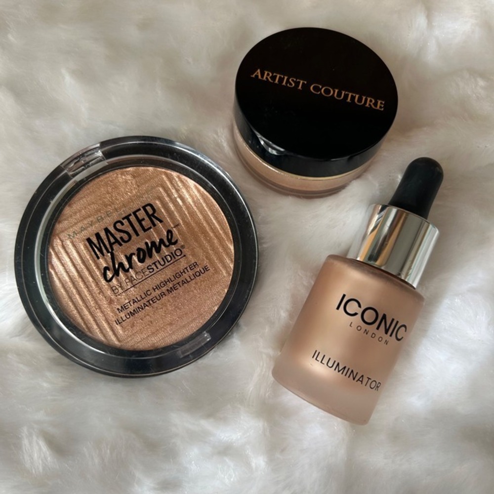 3 Beauty Highlighters - Iconic London Original Liquid,‎ Powder, Pressed